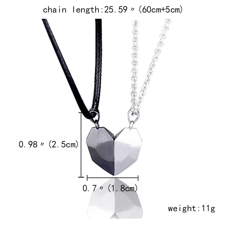 Magnetic Couple Heart Necklace - Unique Matching Faceted Pendant for Him & Her