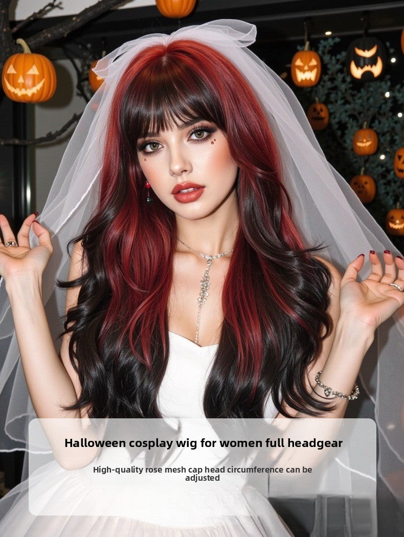 Full Wig for Women Christmas Halloween Costume with Bangs and Big Waves Cosplay Wig