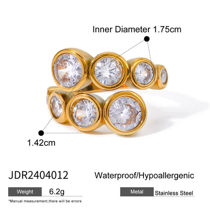 18k gold stainless steel zircon open ring high-end ins ring titanium steel rings