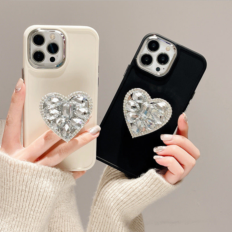Luxury Rhinestone iPhone Case with Phone Stand, Sparkling Cover for iPhone 16/15/14 Pro Max, Minimalist Design
