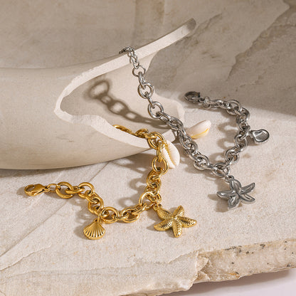18k Gold Stainless Steel Starfish Shell Conch Bracelet