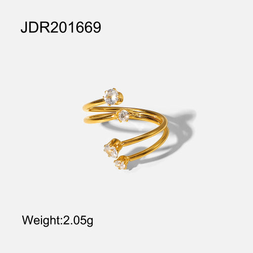 18k gold stainless steel zircon open ring high-end ins ring titanium steel rings