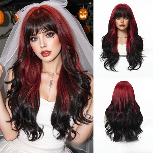 Full Wig for Women Christmas Halloween Costume with Bangs and Big Waves Cosplay Wig