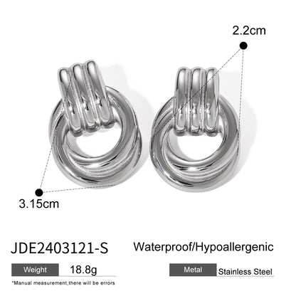High-end Gold and Silver Color Block Stainless Steel Earrings for Women 8k Gold Spiral Wrapped Simple Titanium Steel Hoop Earrings