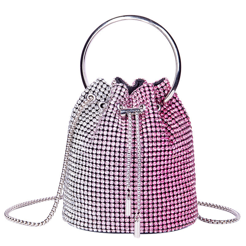 Mini Bucket Bag with Handmade Diamond Chain Strap, Crossbody and Top Handle Bag for Women, Versatile Small Shoulder Purse