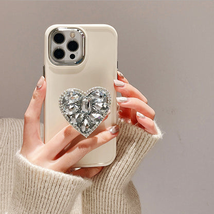 Luxury Rhinestone iPhone Case with Phone Stand, Sparkling Cover for iPhone 16/15/14 Pro Max, Minimalist Design