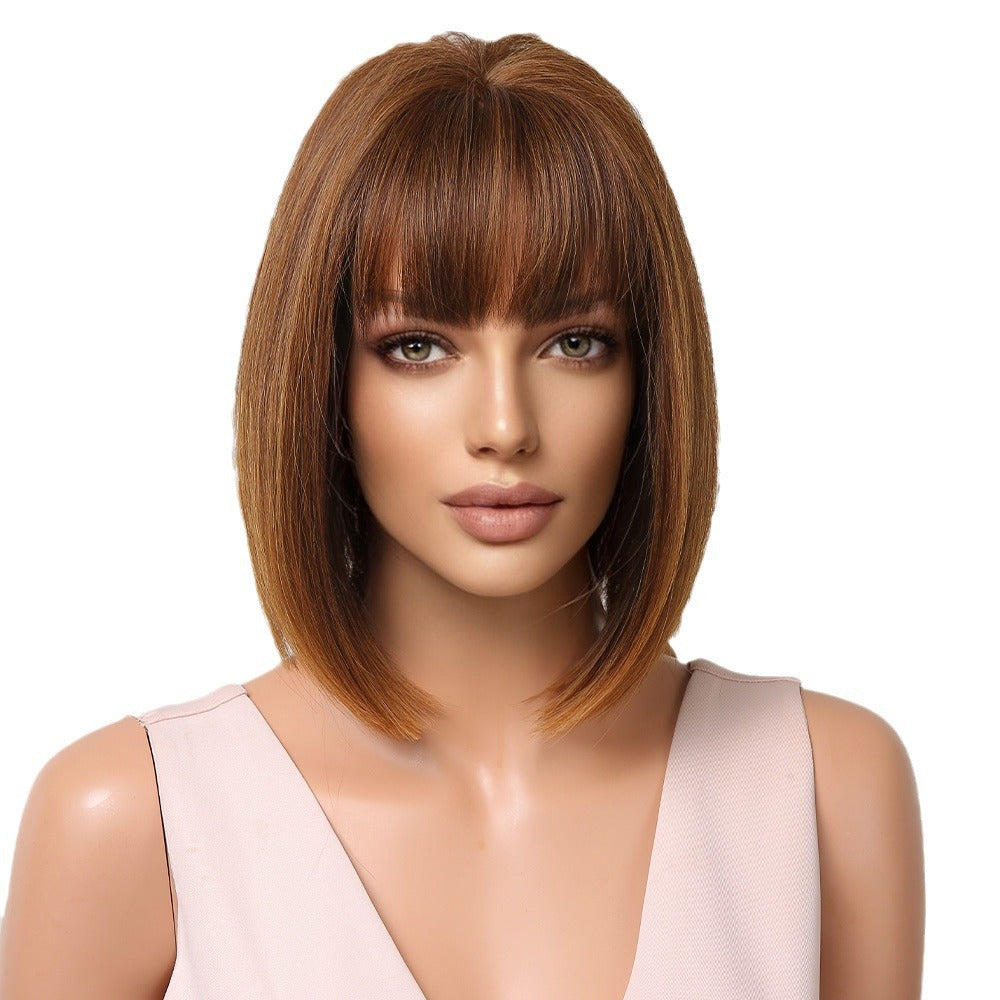 Gradient Gray Bob Shoulder-Length Wig Short Hair Full Wig