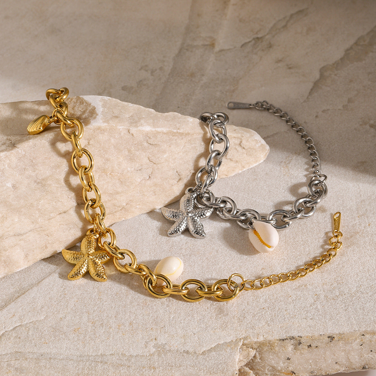 18k Gold Stainless Steel Starfish Shell Conch Bracelet