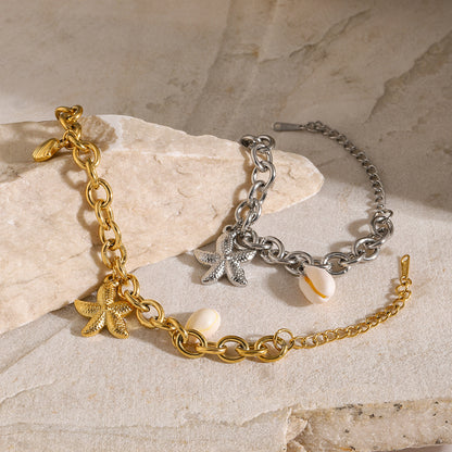 18k Gold Stainless Steel Starfish Shell Conch Bracelet