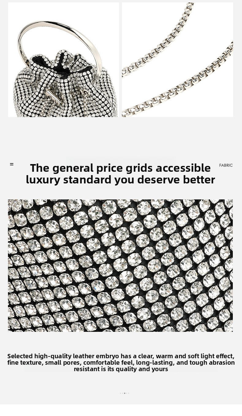 Mini Bucket Bag with Handmade Diamond Chain Strap, Crossbody and Top Handle Bag for Women, Versatile Small Shoulder Purse