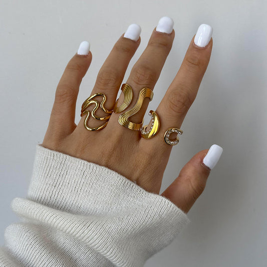 Stainless steel gold exaggerated ring high-end ins ring cross-border jewelry titanium steel rings