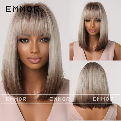 Gradient Gray Bob Shoulder-Length Wig Short Hair Full Wig