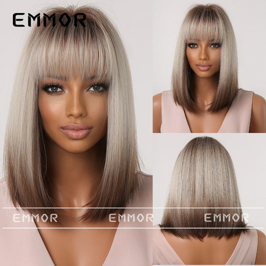 Gradient Gray Bob Shoulder-Length Wig Short Hair Full Wig