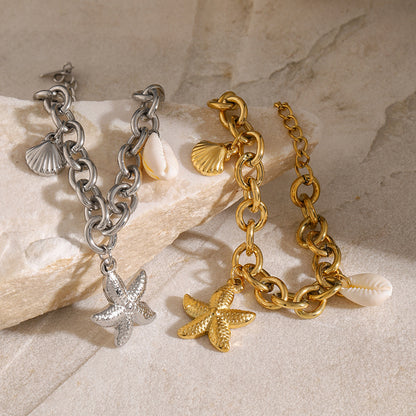 18k Gold Stainless Steel Starfish Shell Conch Bracelet