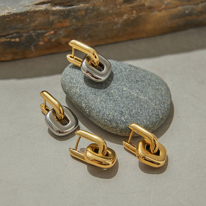 Color Block Earrings Stainless Steel Earrings Light Luxury High-end Earrings Titanium Steel
