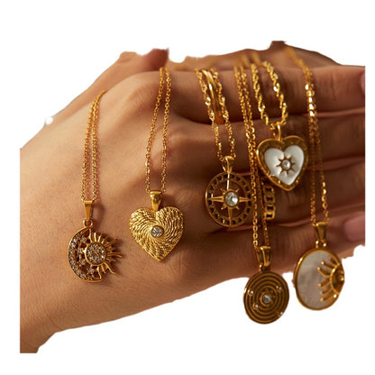 French  Retro Titanium Steel Heart Necklace Stainless Steel Zircon Heart Pendant Necklace for Women
