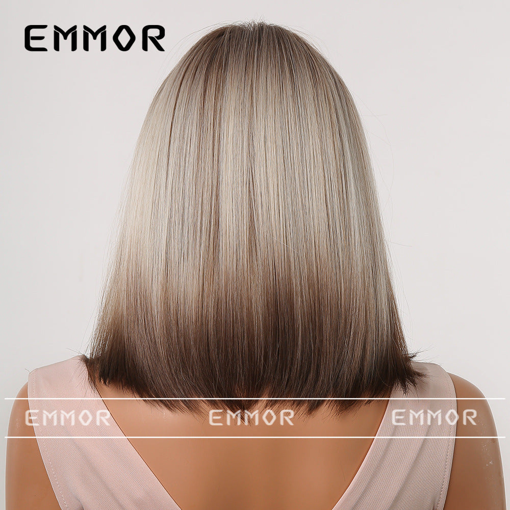 Gradient Gray Bob Shoulder-Length Wig Short Hair Full Wig