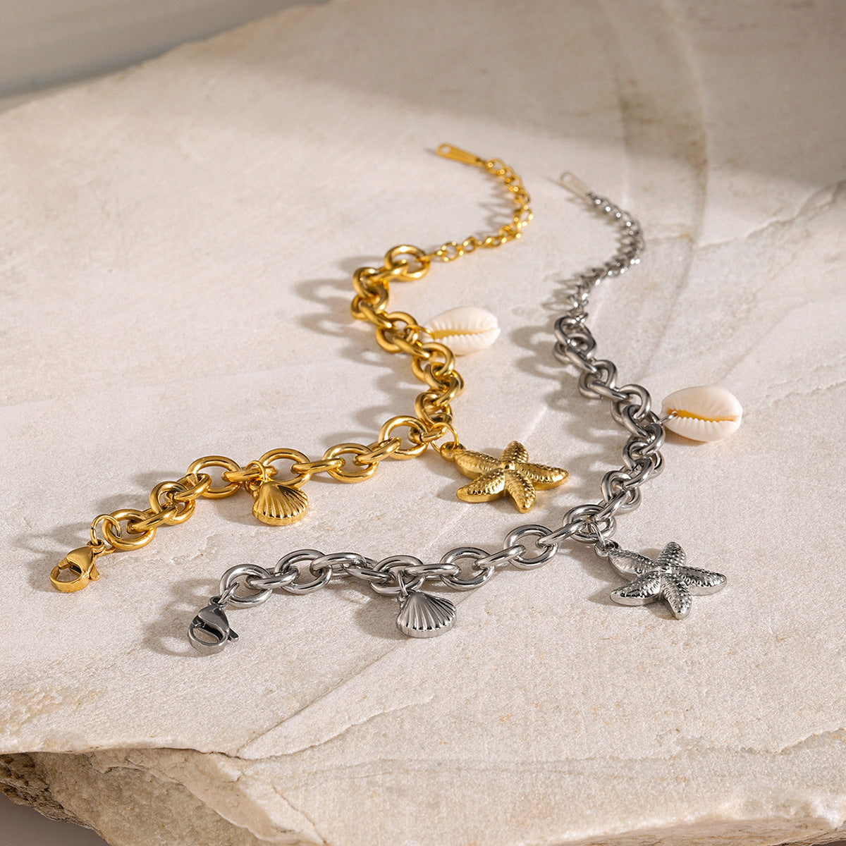 18k Gold Stainless Steel Starfish Shell Conch Bracelet