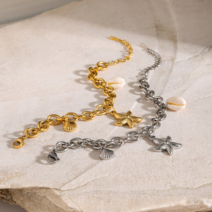 18k Gold Stainless Steel Starfish Shell Conch Bracelet