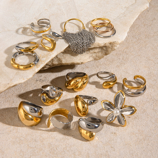 Stainless steel flower ring high-end ins ring jewelry cross-border jewelry titanium steel exaggerated rings