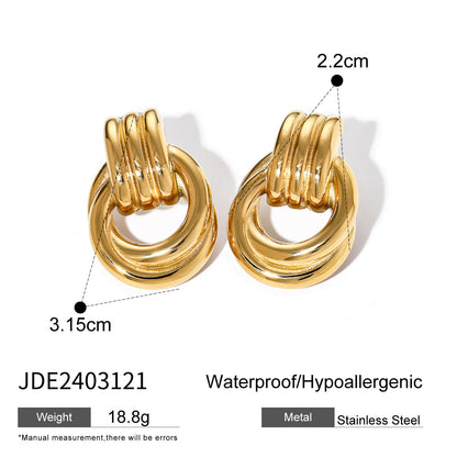 High-end Gold and Silver Color Block Stainless Steel Earrings for Women 8k Gold Spiral Wrapped Simple Titanium Steel Hoop Earrings