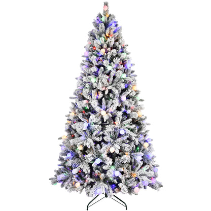 Artificial 7.5ft Flock Christmas Tree with 1523PE/PVC Mixed Branch Tips, 400L warm white lights, Hinged Premium & Foldable Base for Indoor Holiday Decorating