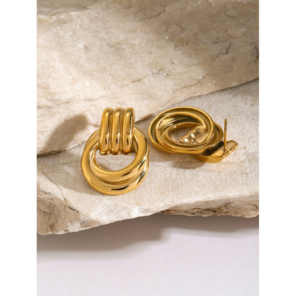 High-end Gold and Silver Color Block Stainless Steel Earrings for Women 8k Gold Spiral Wrapped Simple Titanium Steel Hoop Earrings