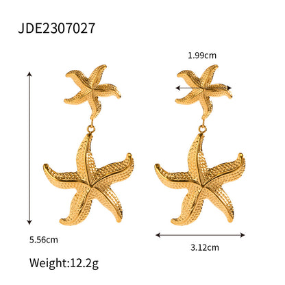 Stainless Steel Earrings for Women High-End Feel 18k Gold Non-Fading Starfish Shell Ins Earrings