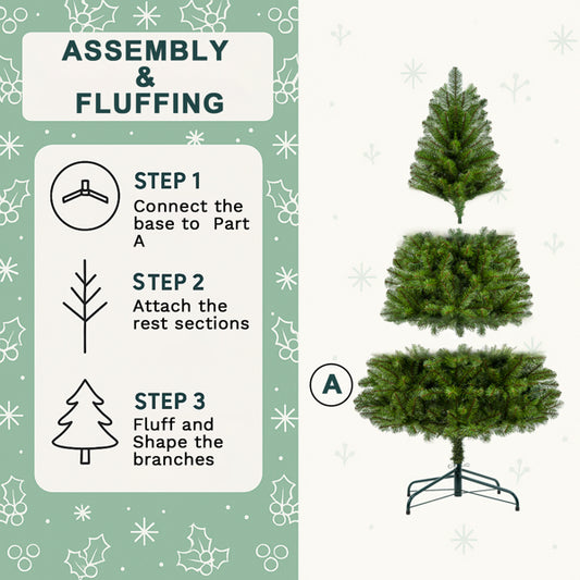 7FT Unlit Artificial Christmas Tree with 775 Tips, Full PVC Branches, Classic Green Holiday Tree with Sturdy Metal Stand for Indoor Home Decoration