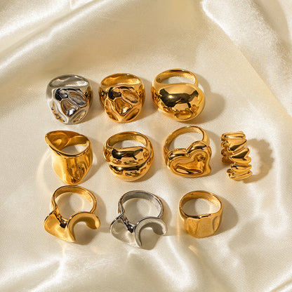 18K gold stainless steel exaggerated ring high-end INS light luxury titanium steel rings
