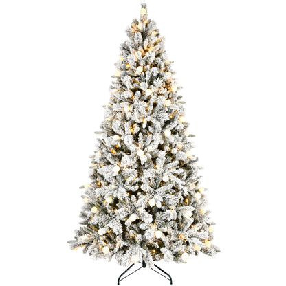 Artificial 7.5ft Flock Christmas Tree with 1523PE/PVC Mixed Branch Tips, 400L warm white lights, Hinged Premium & Foldable Base for Indoor Holiday Decorating
