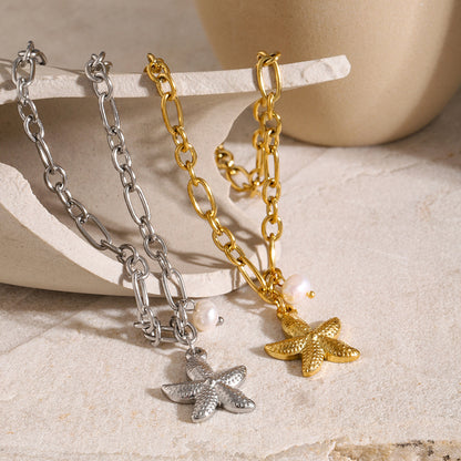 18k Gold Stainless Steel Starfish Shell Conch Bracelet