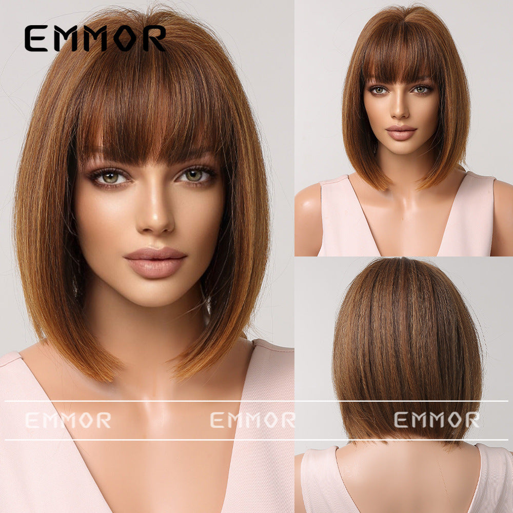 Gradient Gray Bob Shoulder-Length Wig Short Hair Full Wig