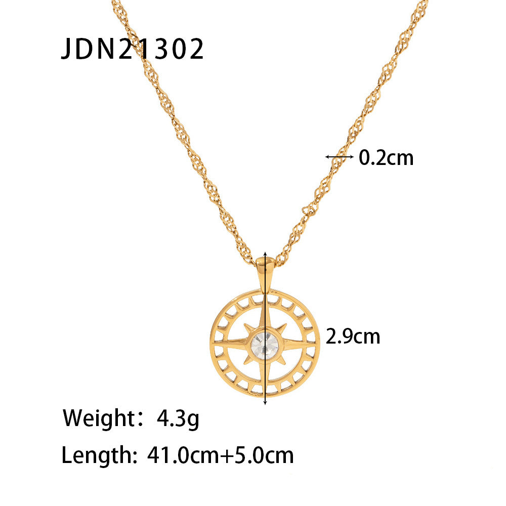 French  Retro Titanium Steel Heart Necklace Stainless Steel Zircon Heart Pendant Necklace for Women