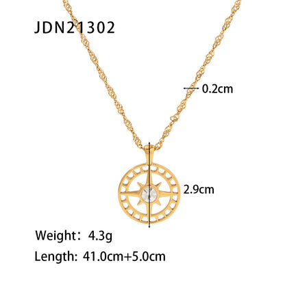 French  Retro Titanium Steel Heart Necklace Stainless Steel Zircon Heart Pendant Necklace for Women