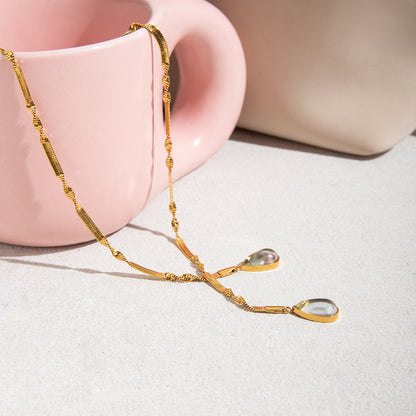 Stainless steel water drop glass pendant necklace light luxury high-end clavicle chain does not fade titanium steel necklace