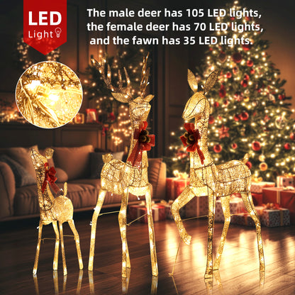 3PCs Large 3D LED Reindeer Set for Outdoor Christmas Decor - Lighted Yard Lawn Decorations
