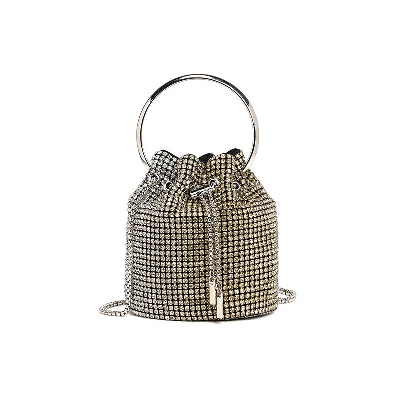 Mini Bucket Bag with Handmade Diamond Chain Strap, Crossbody and Top Handle Bag for Women, Versatile Small Shoulder Purse