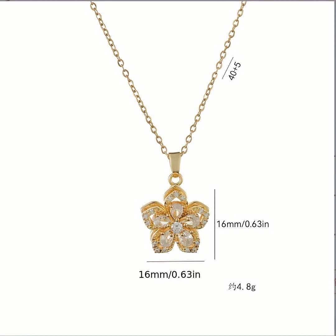 Rotatable Stress Relief Flower Pendant Necklace for Women Summer Rhinestone Decorative Necklace Party Fashion Exquisite Jewelry