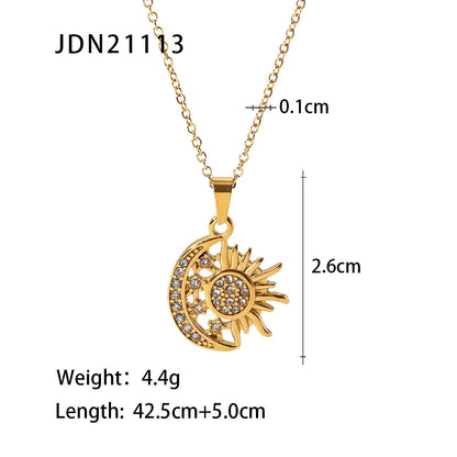French  Retro Titanium Steel Heart Necklace Stainless Steel Zircon Heart Pendant Necklace for Women