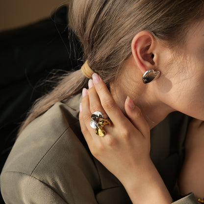 18K gold stainless steel exaggerated ring high-end INS light luxury titanium steel rings