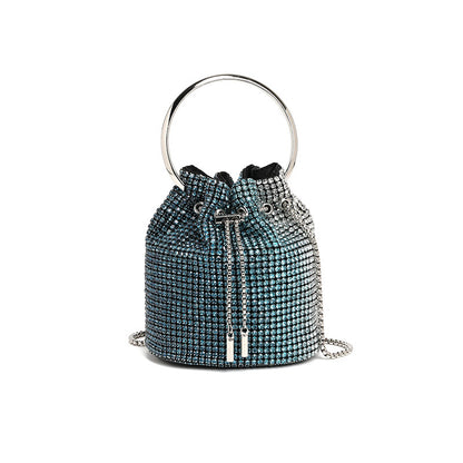Mini Bucket Bag with Handmade Diamond Chain Strap, Crossbody and Top Handle Bag for Women, Versatile Small Shoulder Purse