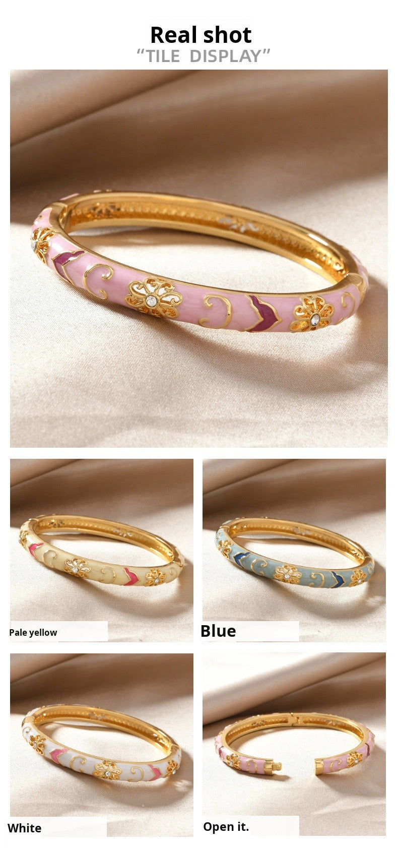Palace-Style Cloisonné Enamel Open Bracelet - Elegant Cloud & Floral Motif, A Symbol of Eastern Grace for Women