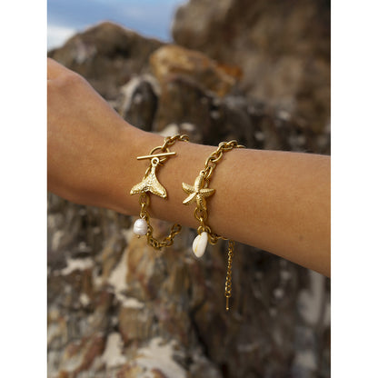 18k Gold Stainless Steel Starfish Shell Conch Bracelet