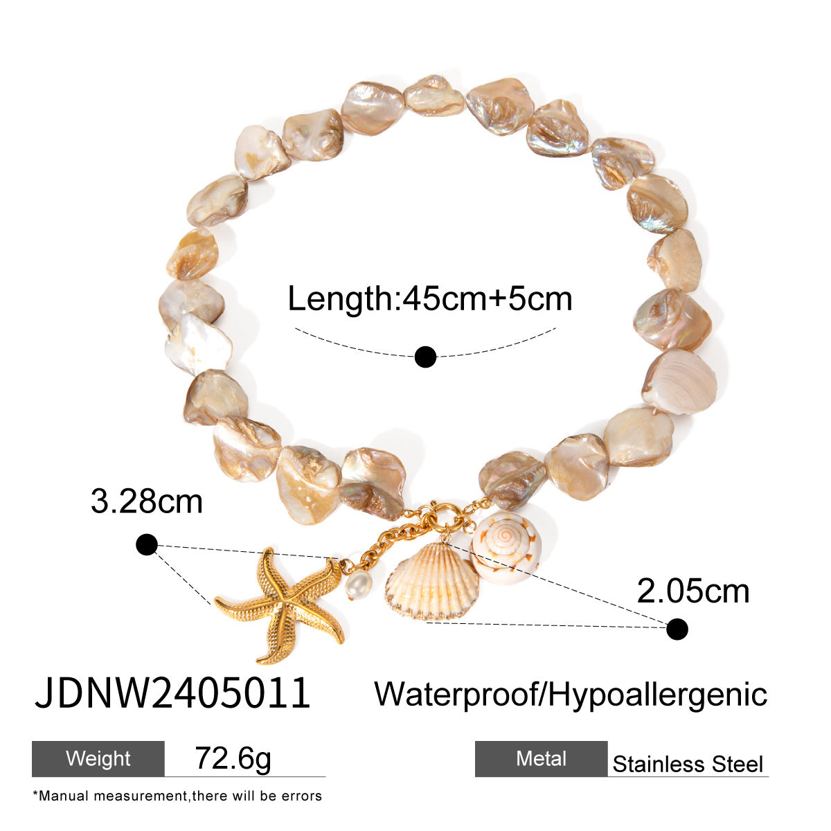 18k Gold Stainless Steel Starfish Shell Conch Bracelet