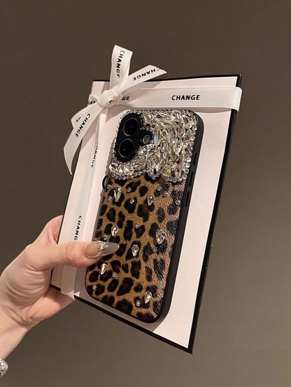 Bling Leopard Print iPhone Case - Full Protection Sparkle Cover for Women's 16ProMax/15/14