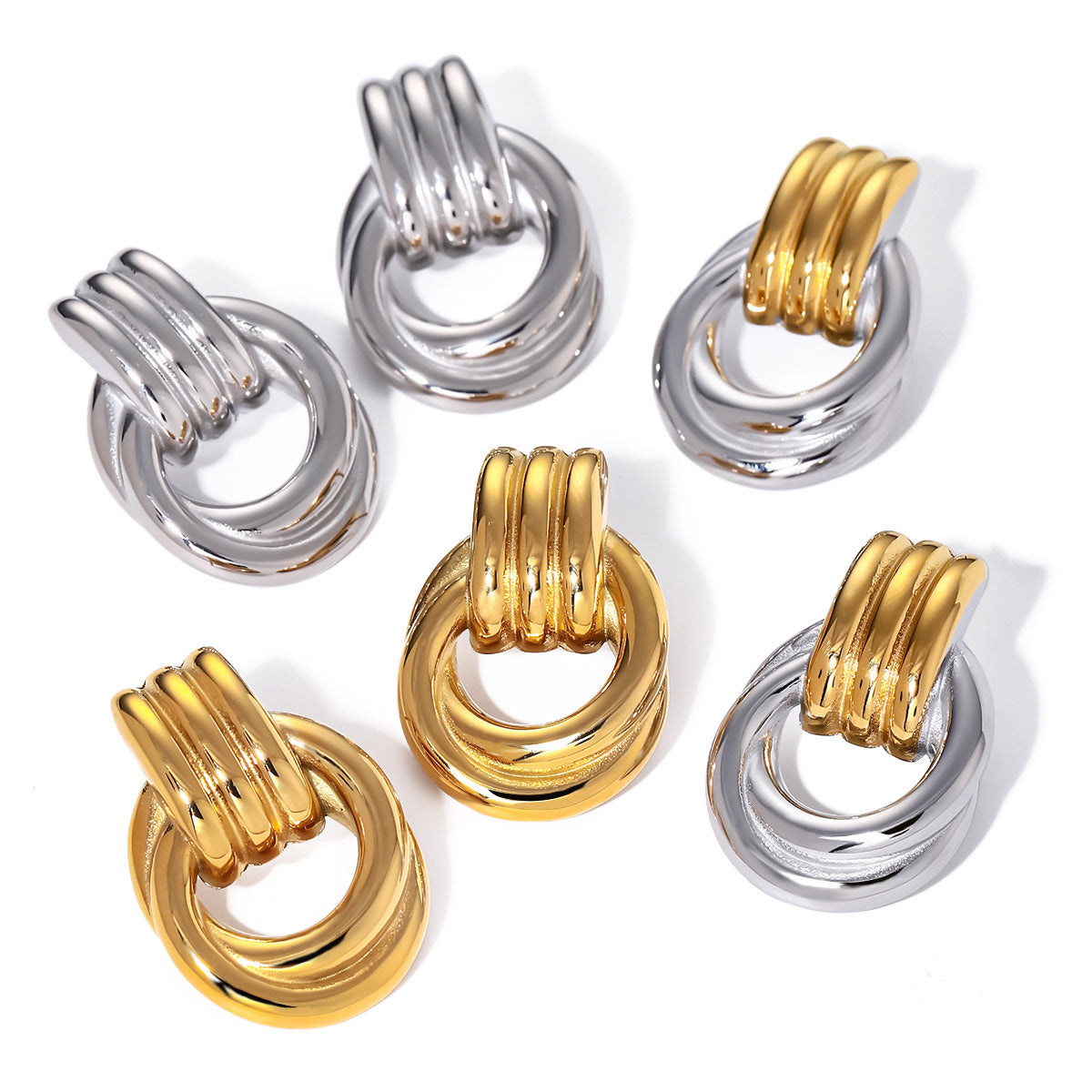 High-end Gold and Silver Color Block Stainless Steel Earrings for Women 8k Gold Spiral Wrapped Simple Titanium Steel Hoop Earrings