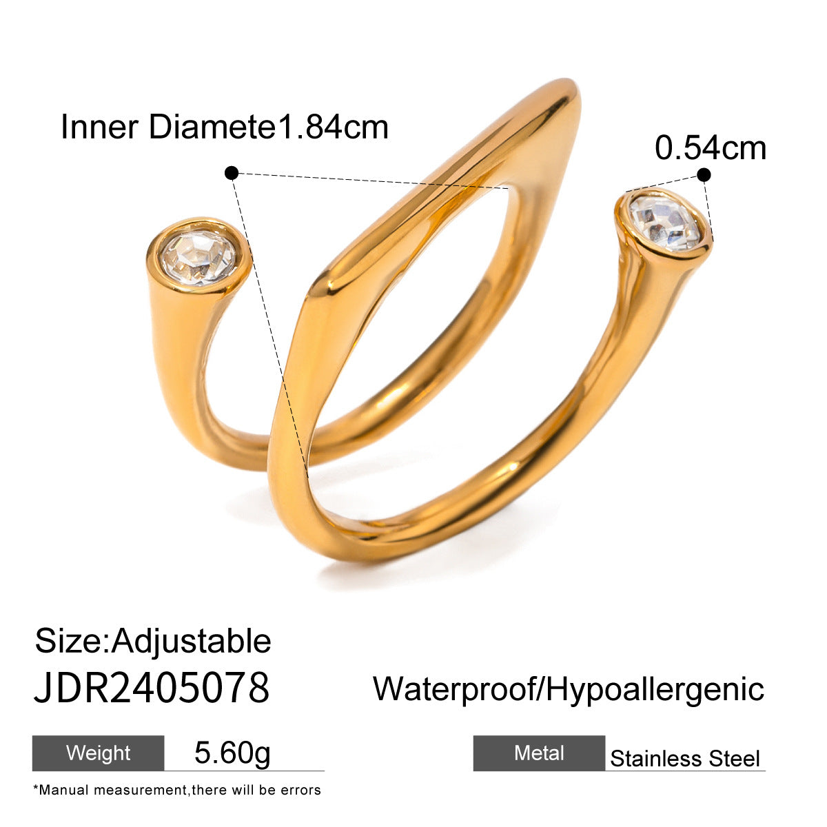 18k gold stainless steel zircon open ring high-end ins ring titanium steel rings