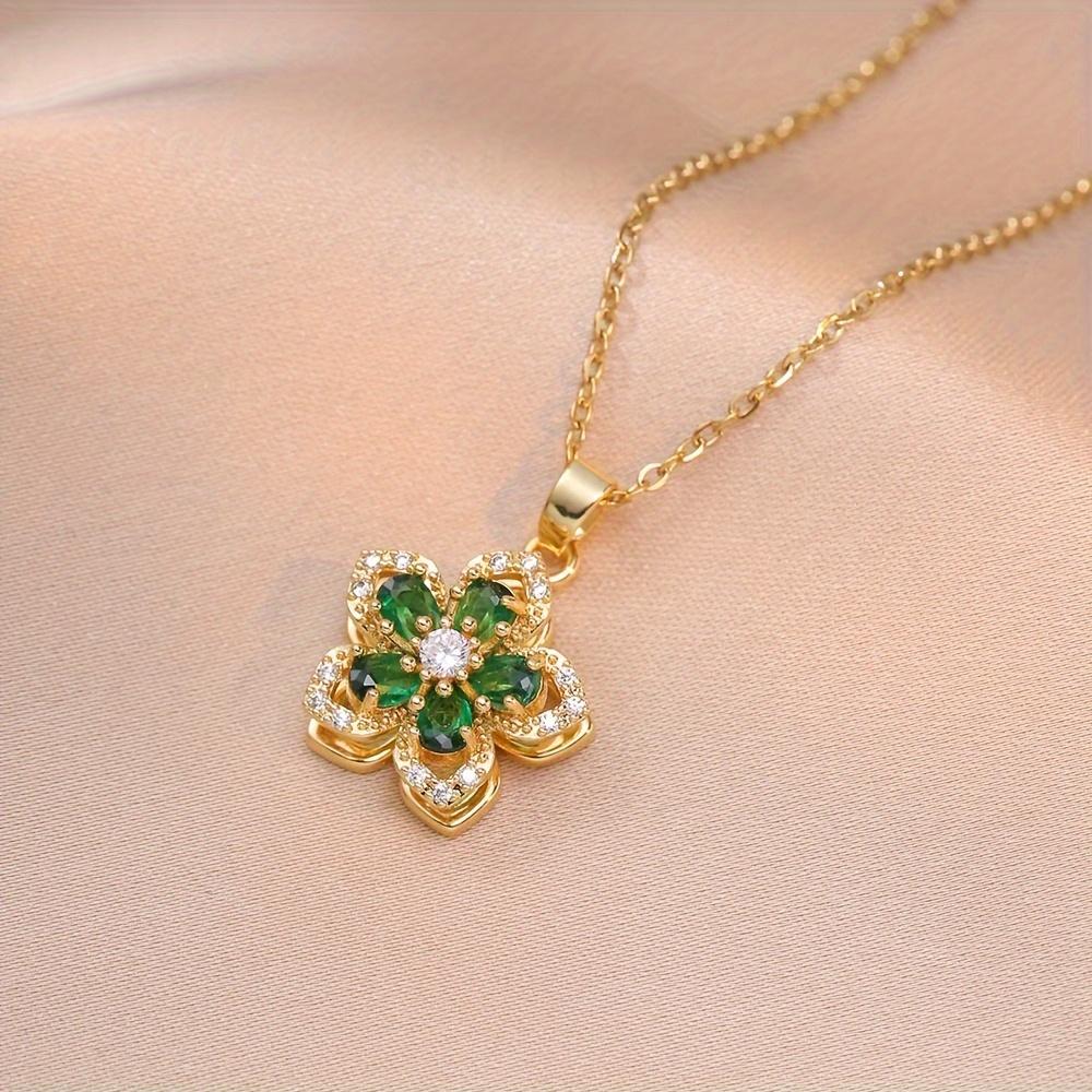 Rotatable Stress Relief Flower Pendant Necklace for Women Summer Rhinestone Decorative Necklace Party Fashion Exquisite Jewelry