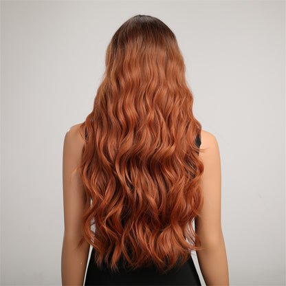 New Style Big Wave Wig for Women, Black Gradient Gray Long Curly Synthetic Full Wig with Bangs